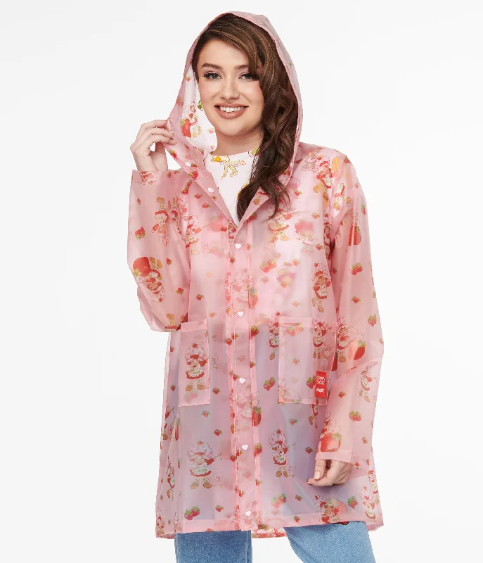 cozy teddy coat for ladies -Cakeworthy Pink & Red Strawberry Shortcake Rain Jacket