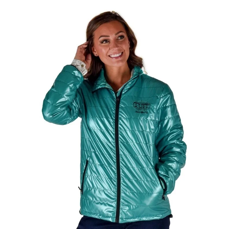 women's classic pea coat -Cowgirl Tuff Western Jacket Womens Zip Logo Pockets Turquoise 100729