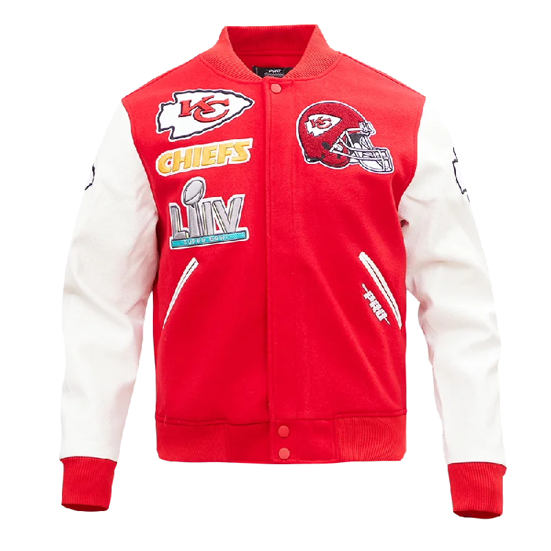 casual oversized shacket for women -NFL KANSAS CITY CHIEFS MASH UP WOOL VARSITY JACKET (RED / WHITE)