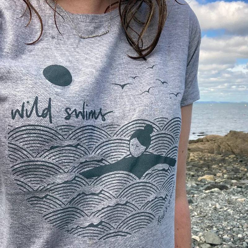 casual scoop neck t-shirt for women -Fog grey | organic cotton hand screen printed wild swimming women's t-shirt