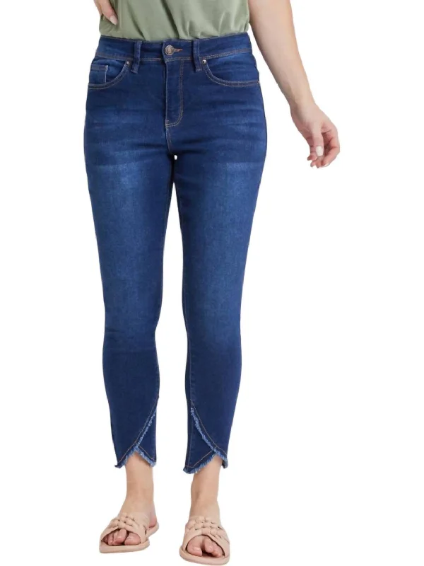 ladies' cropped wide-leg jeans -Tulip Hem Ankle Jeans In Midnight Sky Blue