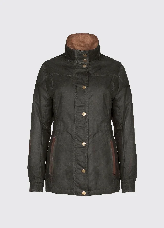 women's winter coat -Mountrath Ladies Waxed Cotton Jacket - Olive