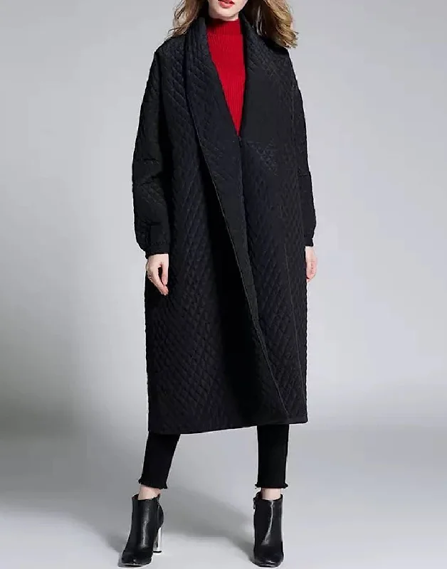 military-style coat for women -Padded Grid Patterned Loose Coat