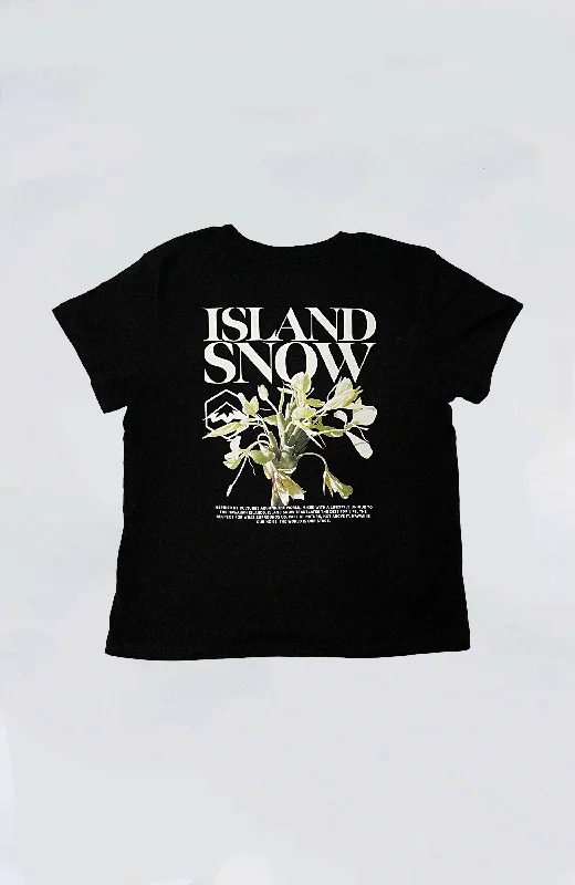 trendy tie-front crop top for ladies -Island Snow Hawaii - Women's IS White Ginger Boyfriend Tee