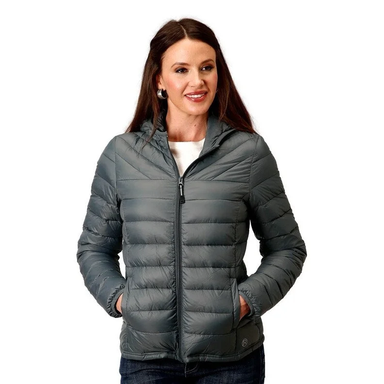 winter-ready faux shearling jacket for women -Roper Western Jacket Womens Zip Quilted Sage 03-098-0693-6189 GR