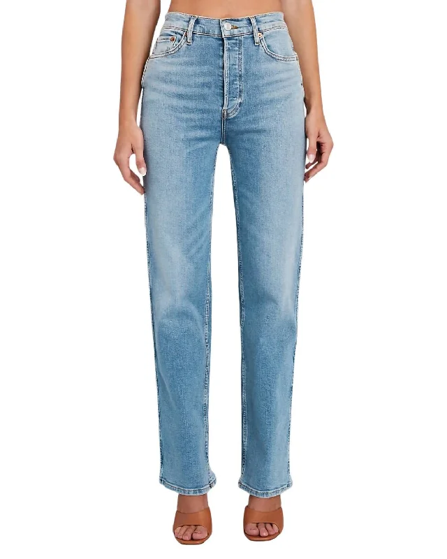 ladies' stretchy denim pants -90's High Rise Loose Jean In Rio Fade