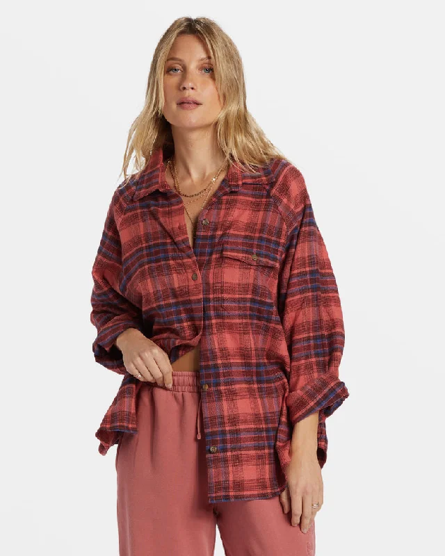 modern high-low hem top for ladies -Billabong Best Time L/S Shirt-Choc Chip