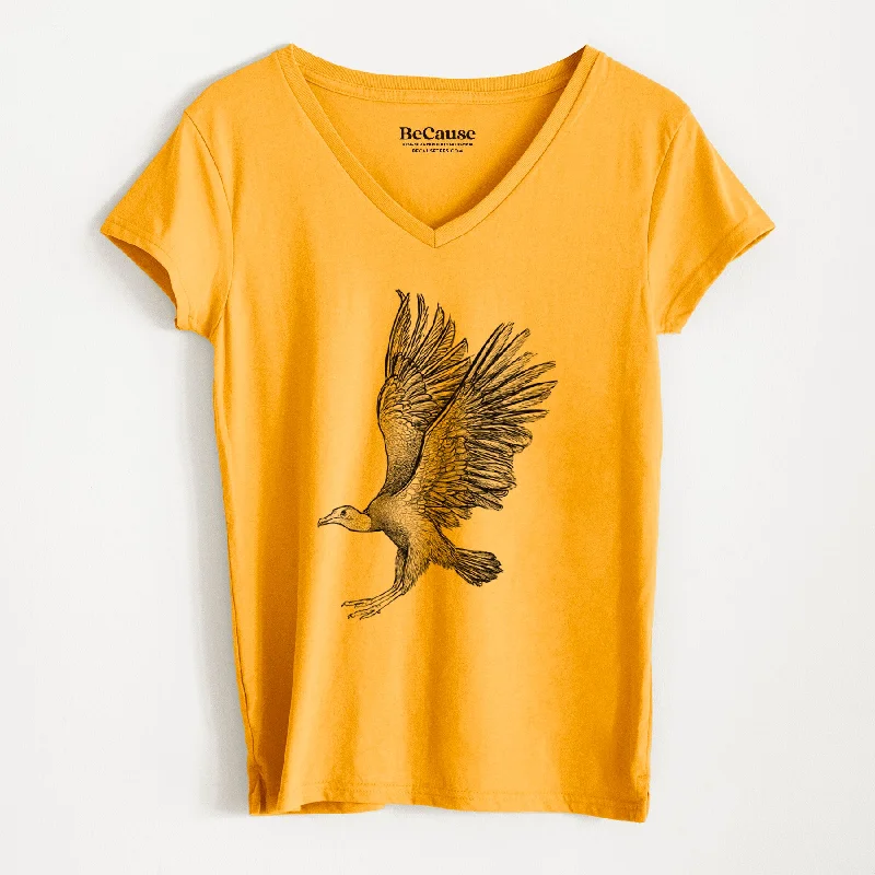 ladies' ruched front blouse -Black Vulture - Coragyps atratus - Women's 100% Recycled V-neck