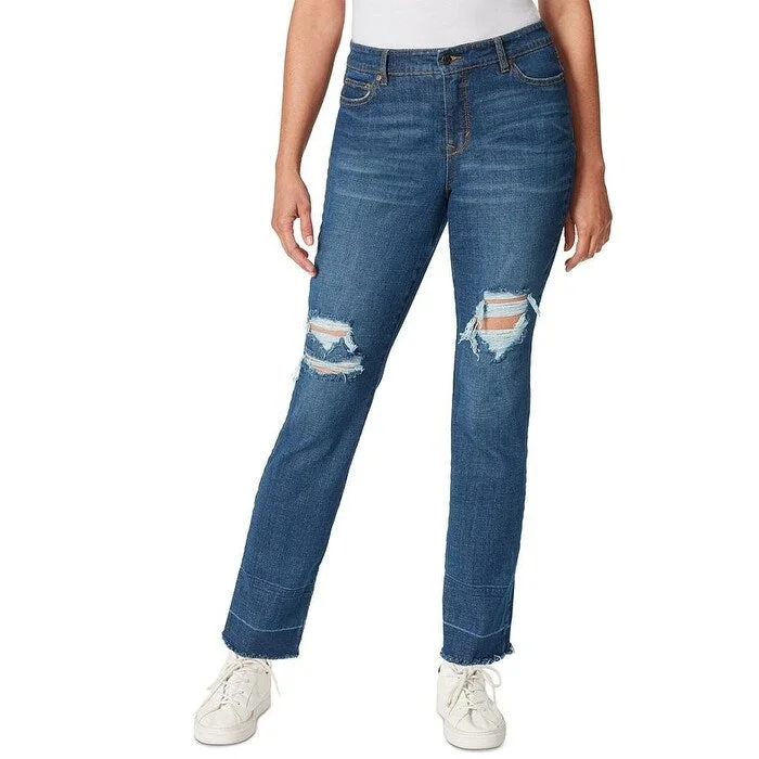 ladies' vintage-inspired denim pants -Gloria Vanderbilt Women's Slim Fit Straight Leg Distressed Jeans Blue Size 14