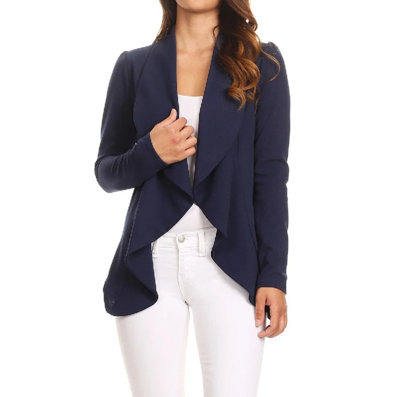 ladies' puffer jacket -Women's Casual Solid Long Sleeve Loose Fit Open Blazer Jacket