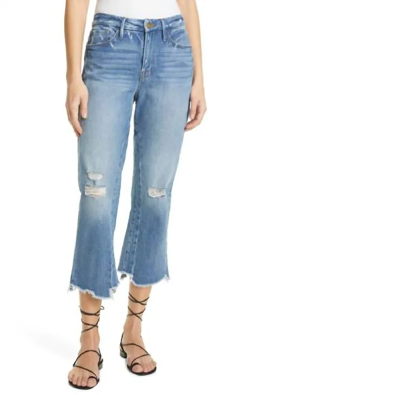 trendy oversized denim jeans for women -Le Crop Mini Boot Jagged Edge Jeans In Masonic