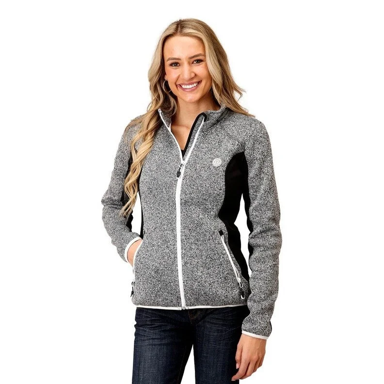 women's teddy bear coat -Roper Western Jacket Womens Fleece Zip Logo Gray 03-098-0794-6155 GY