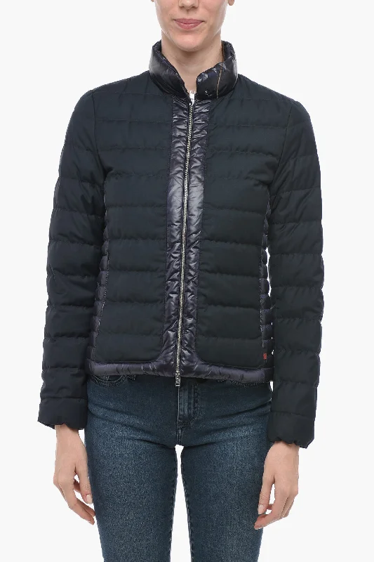 ladies' designer overcoat -Woolrich LUXE PACK Nylon and Fabric Quilted Down Jacket with Front Zi