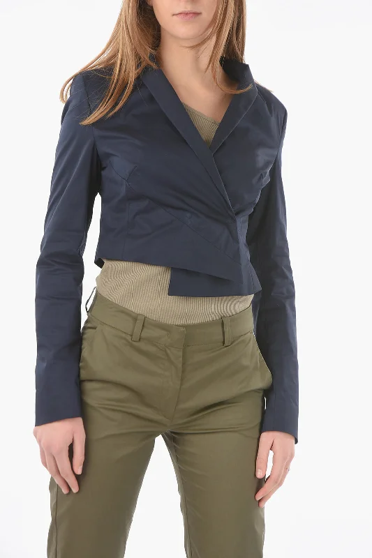 women's varsity bomber jacket -Ixos Twill Cropped ARNICAX Double Breasted Jacket with shawl lape