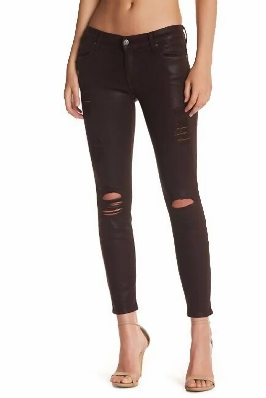 ultra-soft jeggings for women -Skinny Coated Distressed Jeans In Red