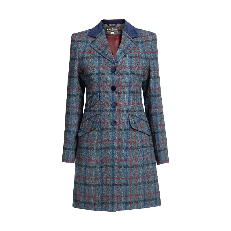 luxury faux fur coat for women -Women's Harris Tweed Jacket - Lily - Grey/Red/Blue Check - CLEARANCE