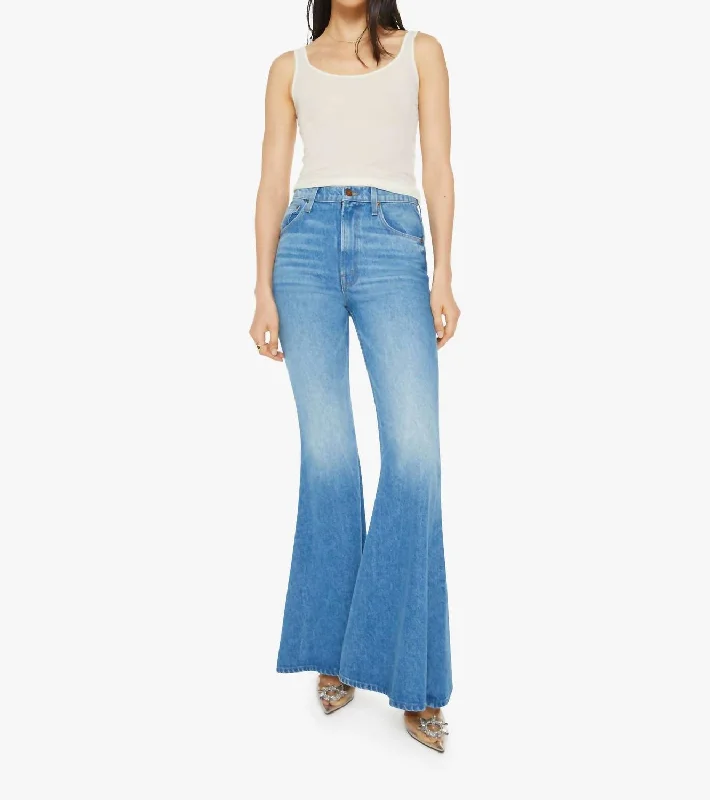 ladies' ripped boyfriend-style jeans -Dollop Heel High Rise Flare Jeans In Dine N Dash