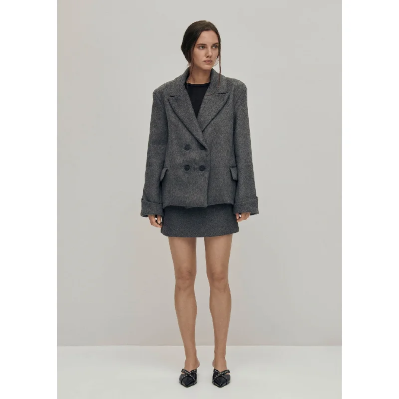 trendy plaid coat for women -Mei Grey Coat