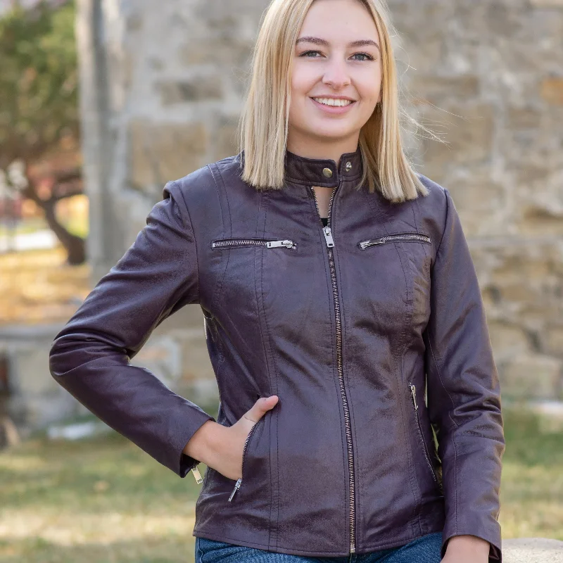 versatile casual coat for women -BOL Women's Zip Pocket Leather Jacket