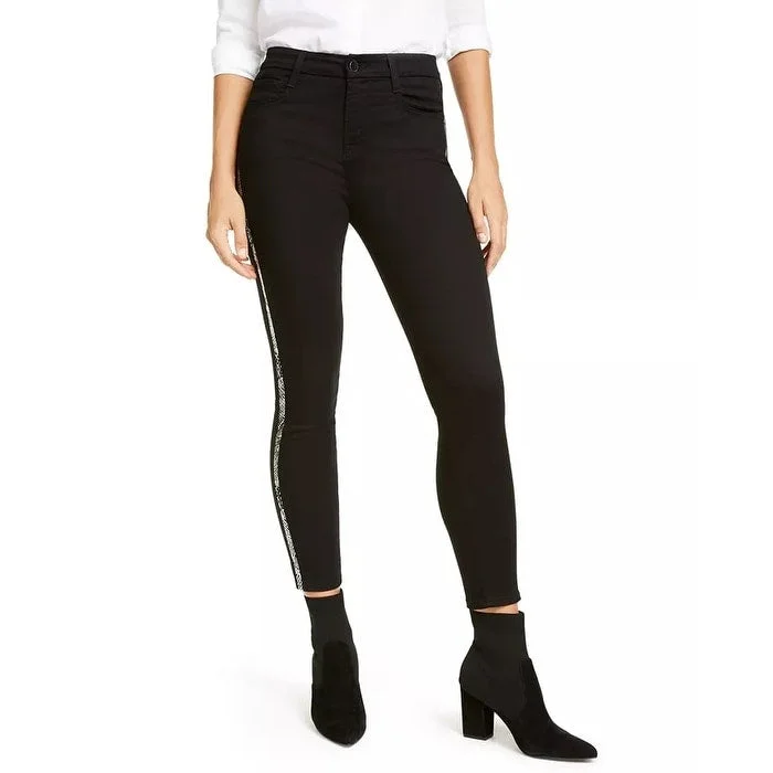 comfortable plus-size denim jeans -7 For All Mankind Women's Ankle Python Stripe Skinny Jeans Black Size 8