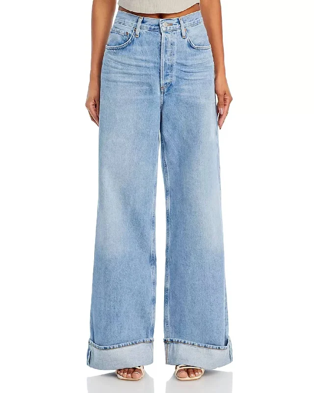 stylish wide-leg denim pants -Dame High Rise Wide Leg Cuffed Jeans In Showdown