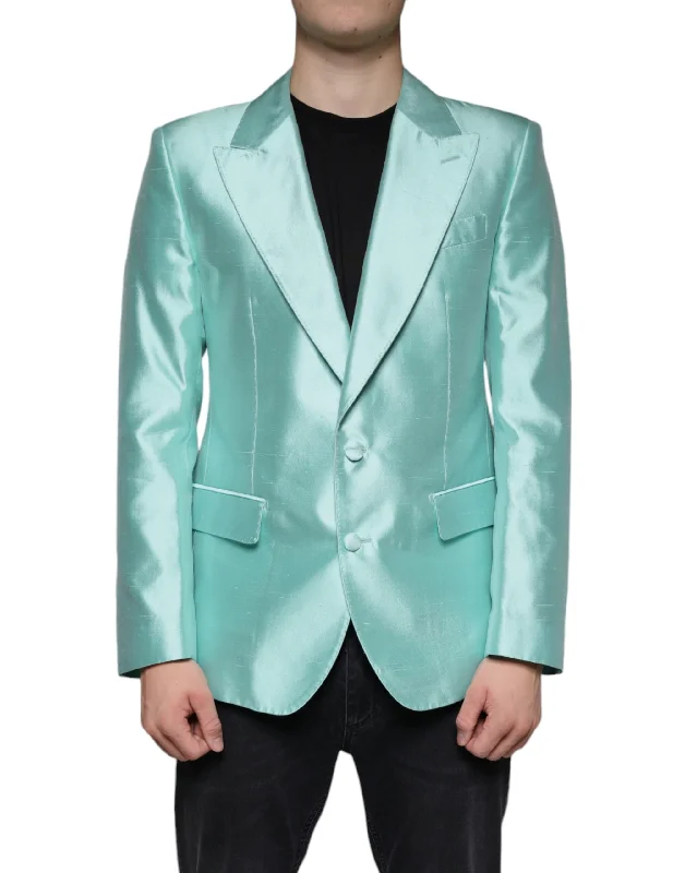 cropped wool blazer for women -Dolce & Gabbana Mint  Silk Single Breasted Coat Men's Blazer