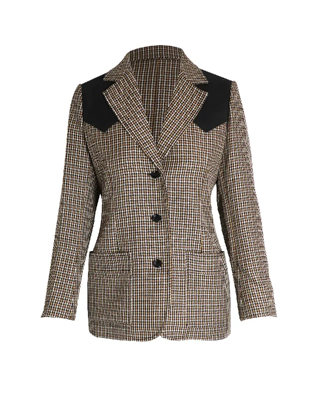 fashionable belted wool coat for women -Louis Vuitton 2014 Houndstooth Print Blazer in Brown Wool