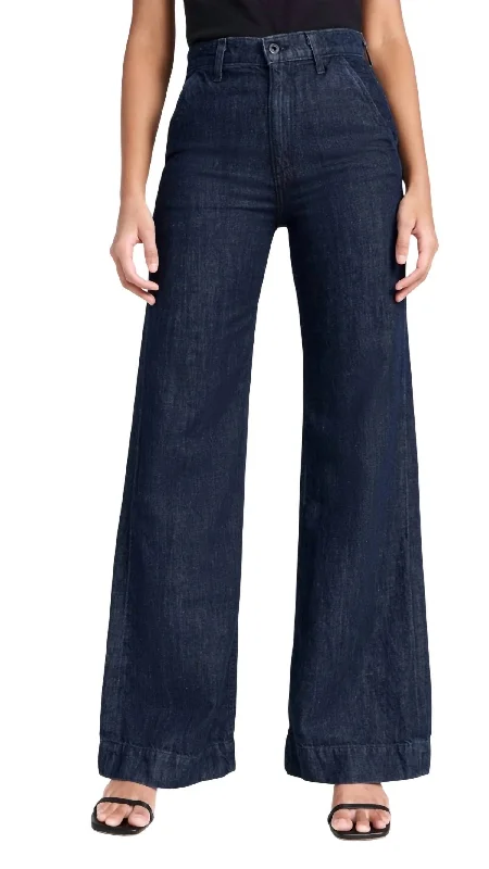 ladies' cropped denim pants -Denim Trouser Jean In Indigo Linen