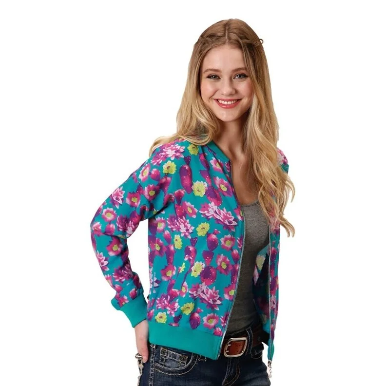 women's lightweight jacket -Roper Western Jacket Womens Bomber Zip Turquoise 03-098-0590-6076 BU