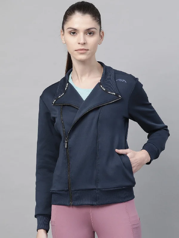 lightweight quilted jacket for women -Alcis Women Navy Blue Solid Lightweight Sporty Jacket