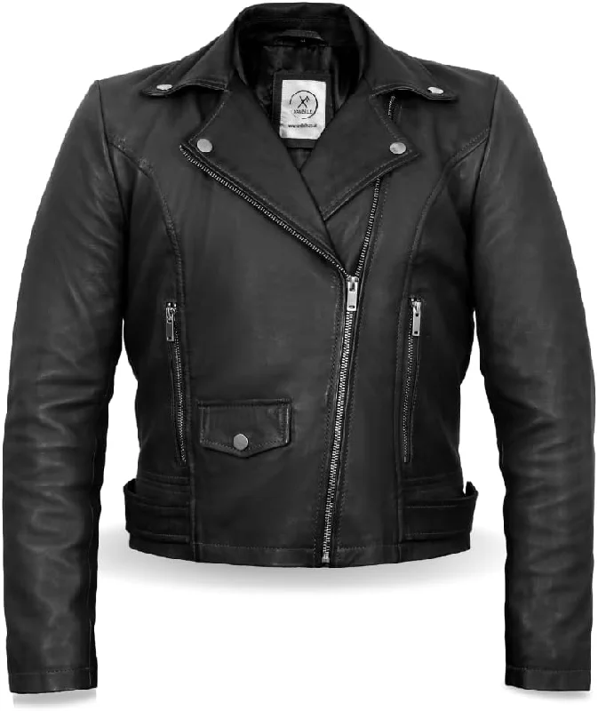 ladies' lightweight anorak coat -Leather Jacket For Woman’s | Moto Biker Jacket Women Short Coat Jacket