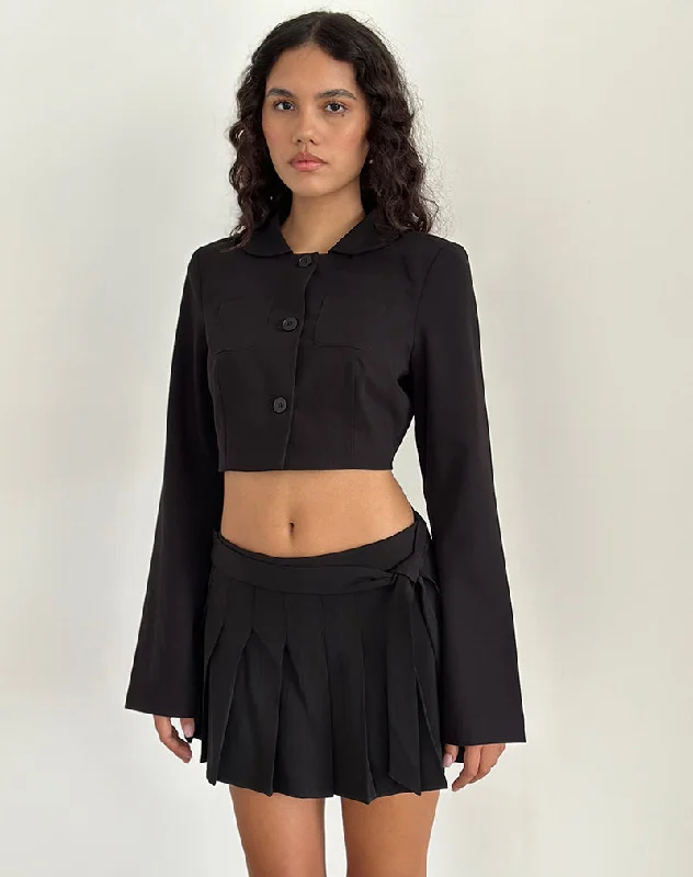 structured blazer jacket for women -Zaviya Cropped Jacket in Black