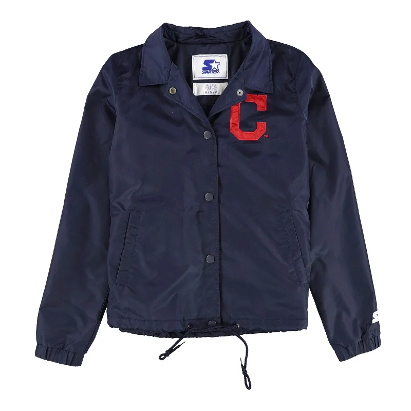 casual oversized shacket for women -STARTER Womens Cleveland Indians Windbreaker Jacket, Blue, Medium