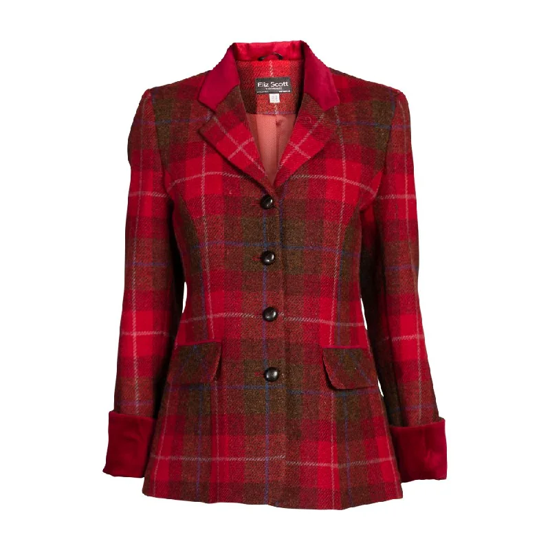 women's travel-friendly jacket -Women's Harris Tweed Jacket - Maggie - Red Check