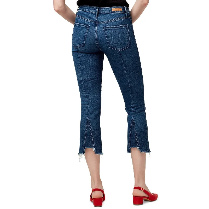 women's stretchy skinny jeans -Sanctuary Connector Kick Frayed-Hem Capri Jeans Blue Size 25