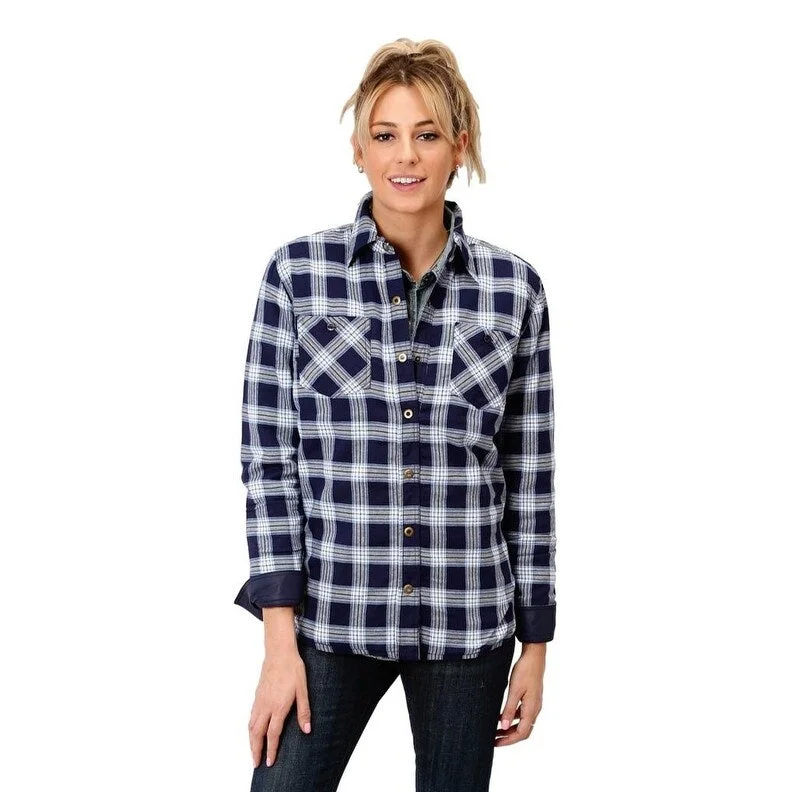 zip-up casual anorak jacket for women -Roper Western Jacket Women Reversible Plaid Navy 03-098-0117-2688 BU