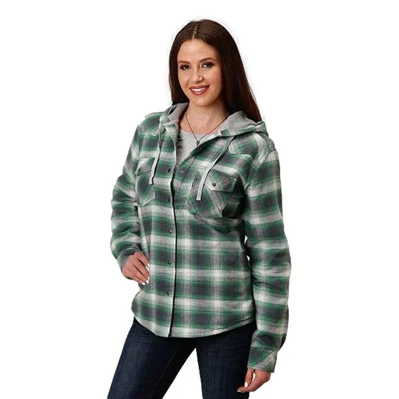 women's sherpa-lined jacket -Roper Western Jacket Women Plaid Flannel Green 03-098-0119-2692 GR