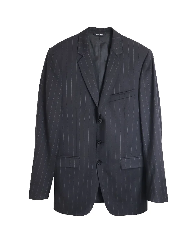 stylish fleece-lined coat for women -Dolce & Gabbana Classic Pin Stripe Blazer in Black Wool