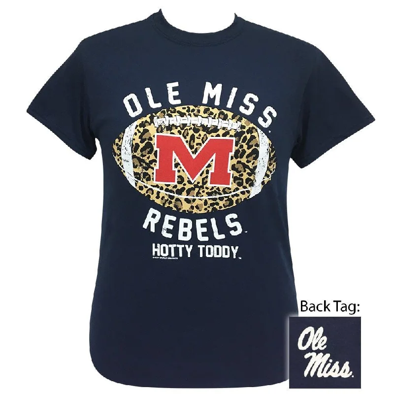 stylish smocked top for ladies -Ole Miss Rebel Leopard Football Navy SS