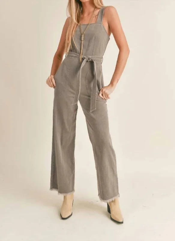 ladies' cotton stretch jeans -Gia Denim Overall In Charcoal