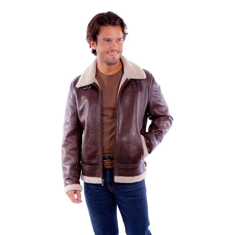 ladies' puffer jacket -Scully Western Jacket Men Leather Zip Front Lined Hand Pockets F0_2049