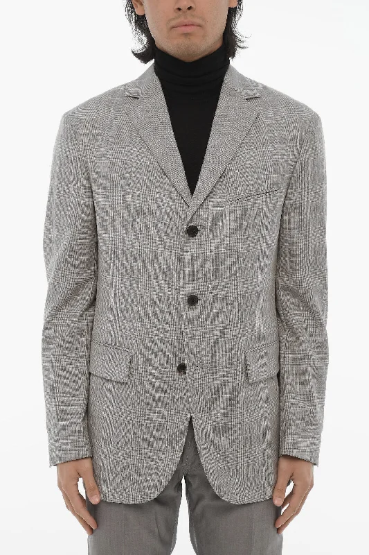 lightweight packable jacket for women -Corneliani District Check Virgin Wool Unlined 3-Button Blazer With Side