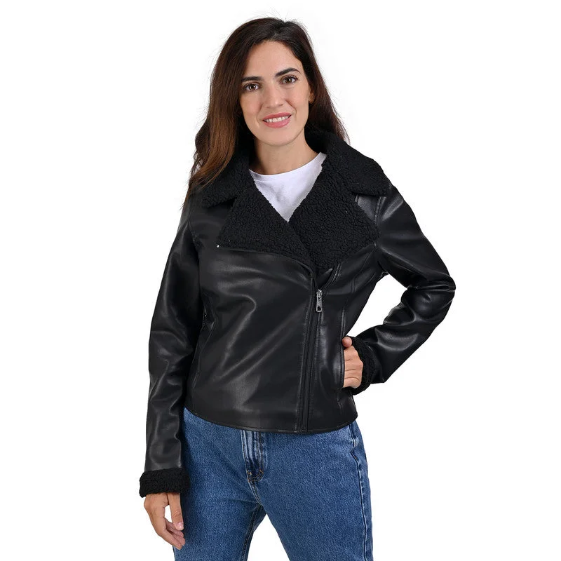 warm padded coat for women -LEE Women's Biker Jacket With Fur