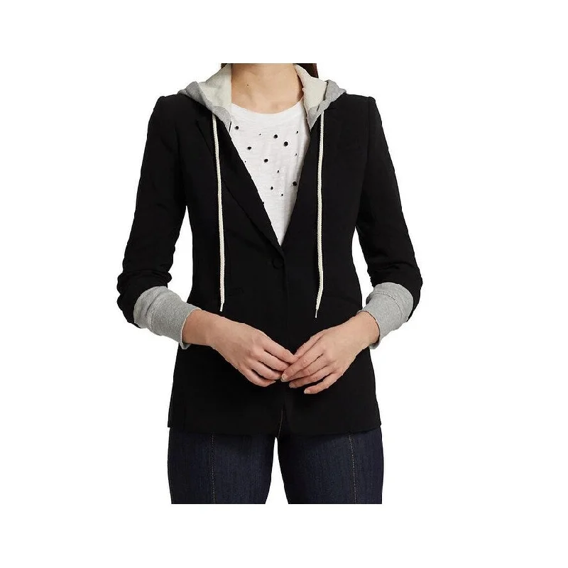 breathable softshell jacket for women -Cinq A Sept Women's Khloe Black Hooded Blazer Jacket