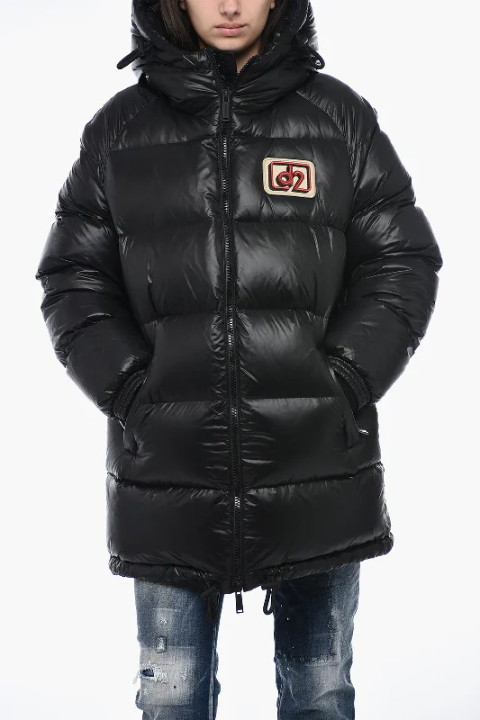 ladies' lightweight anorak coat -Dsquared2 Hooded Down Jacket with Logo Patch