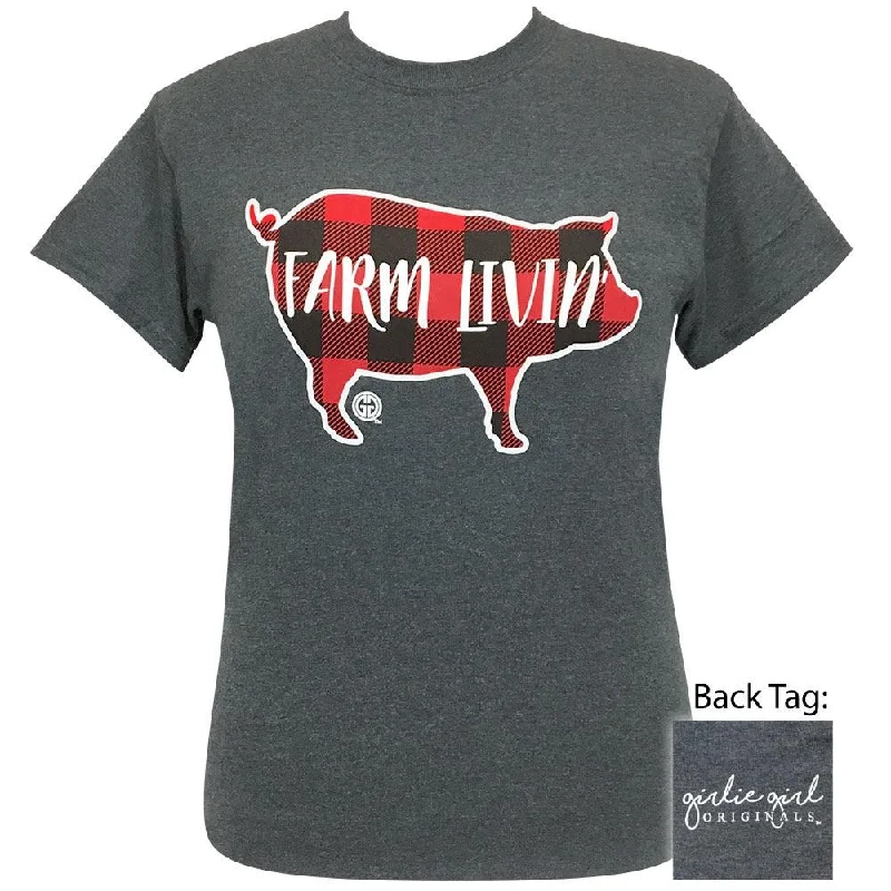 ladies' henley button t-shirt -Farm Livin'-Dark Heather SS-2216