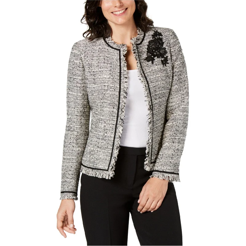 ladies' fur-lined jacket -Kasper Womens Embelished Jacket, Grey, 10