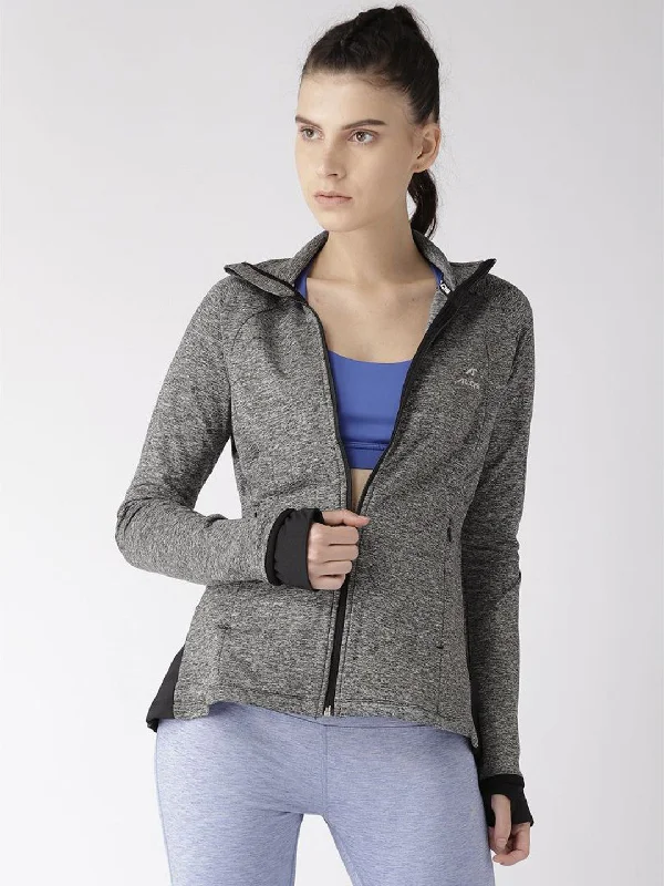 classic trench raincoat for women -Alcis Women Charcoal Grey Solid Sporty Jacket