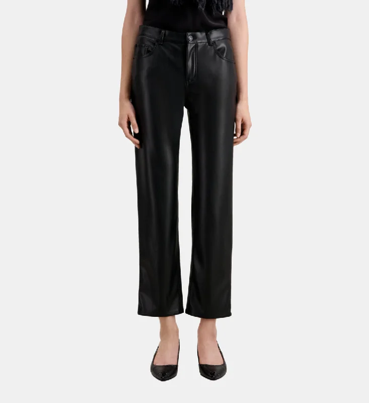 ladies' light-wash denim jeans -Leather Effect Trousers