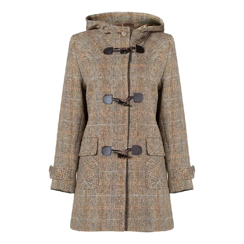 women's lightweight jacket -Ladies Harris Tweed Duffle Coat - Brown Herringbone